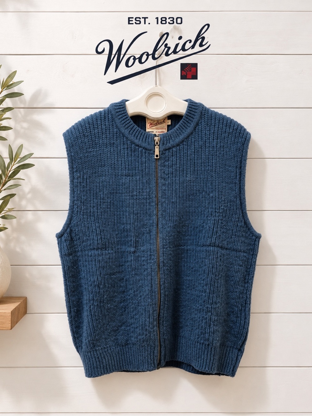 WOOLRICH Dark Pine Knit Zip Vest Size L Mens